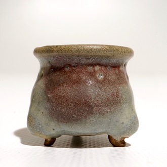 A small Chinese junyao glazed tripod censer, poss. Ming