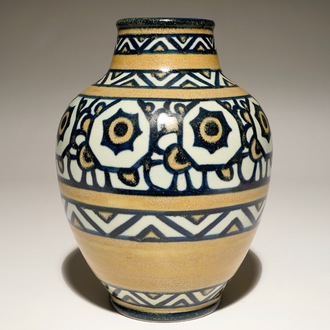 A stoneware vase with stylised flowers, Charles Catteau for Boch Frères Keramis, ca. 1924