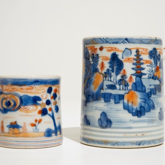 Two Chinese Imari mugs with landscape designs, Qianlong