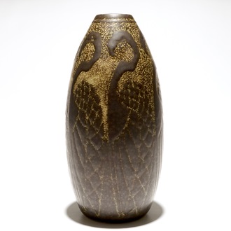 A rare stoneware vase with flamingos, Charles Catteau for Boch Frères Keramis, ca. 1924