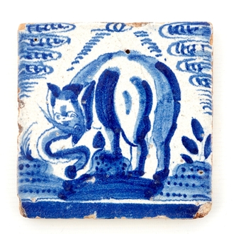 Een blauw-witte kroontegel met olifant, Rotterdam, ca. 1620