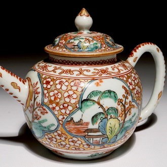 A Chinese Dutch-decorated Amsterdams bont teapot, 18th C.