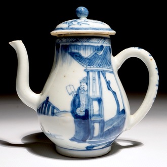 A Chinese blue and white teapot with design of figures, Yongzheng