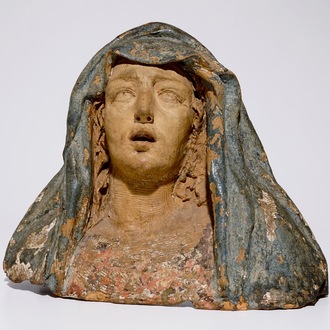 An Italian polychrome terracotta bust of Madonna, probably Bologna, 16th C.