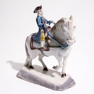 A polychrome model of a horse and rider, Dutch Delft or Northern-French, 18th C.