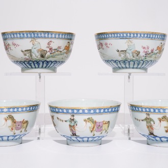 A pair and a set of three Chinese qianjiang cai bowls, 19/20th C.