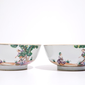 A pair of Chinese famille rose cherrypickers bowl, Qianlong