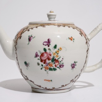 A Chinese famille rose export teapot with twisted handle, Qianlong
