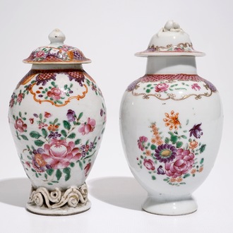 Two Chinese export famille rose tea caddies and covers, Qianlong