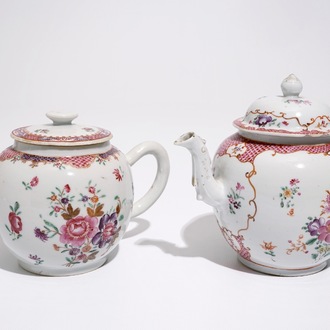 Two Chinese famille rose export porcelain teapots and covers, Qianlong