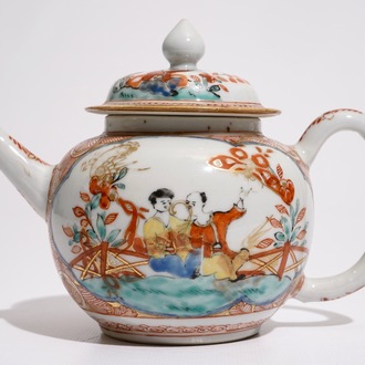 A Dutch-decorated Amsterdams bont teapot and cover, Qianlong