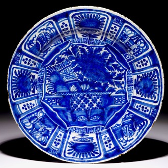 A Dutch Delft blue and white chinoiserie kraak-style dish, 1st quarter 18th C.