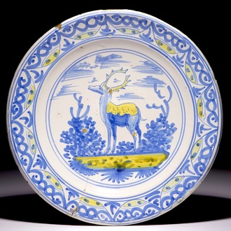 A Frisian maiolica dish with a deer, 17th C.