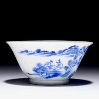 Een blauw-wit Chinees wijnkommetje, Yongzheng merk en periode