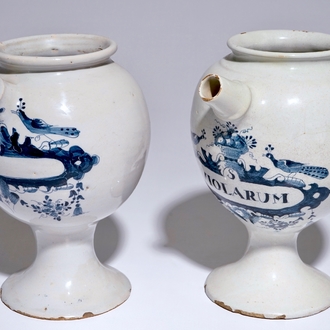 A pair of Dutch Delft blue and white wet drug jars, 18th C.