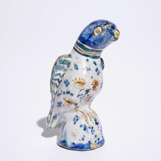 A polychrome Dutch Delft model of a parrot, 18th C.