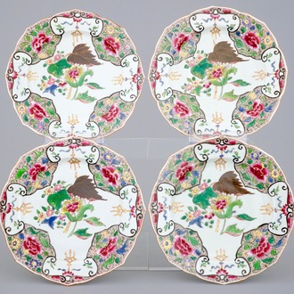 Four famille rose lotus-shaped plates, Samson, Paris, 19th C.