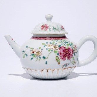 A Chinese famille rose lotus-shaped teapot and cover, Yongzheng