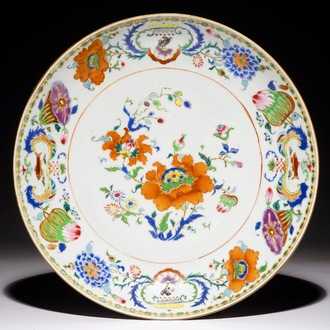 A Chinese famille rose export “Pompadour” dish, ca. 1745