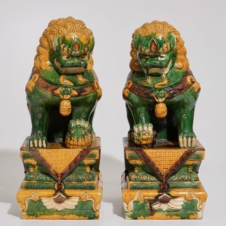 A pair of large Chinese sancai-glazed models of temple lions in Ming style, 20th C.