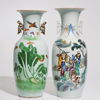 Two Chinese famille rose vases with calligraphy, 19/20th C.