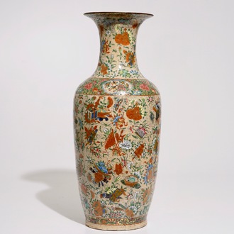 A Chinese famille rose on crackle ground vase, 19th C.