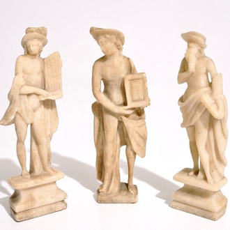 Three Italian carved alabaster figures, 18th C.