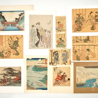 A collection of thirteen Japanese woodblock prints