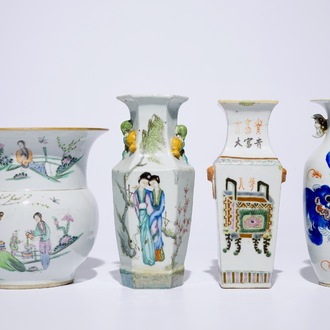 Four Chinese famille rose and polychrome vases, 19/20th C.