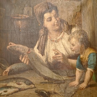 Léon Herbo (1850-1907), Une femme filetant du poisson, olie op doek