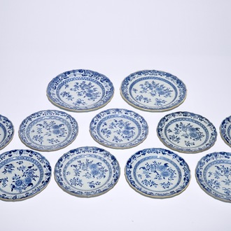 Two Chinese blue and white dishes and nine plates, Qianlong