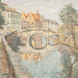 Charles Verbrugghe (1877-1974), A view on the Augustijnenbrug in Bruges, oil on panel