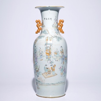 A tall Chinese qianjiang cai calligraphy vase with calligraphy, 19/20th C.