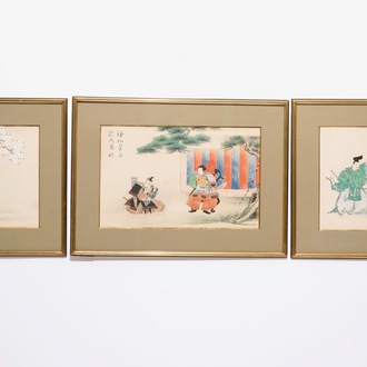 Trois peintures japonaises sur papier, Meiji/Taisho, 19/20e eeuw