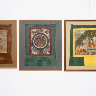 Een lot van drie thangkas, Tibet of Nepal, 19/20e eeuw