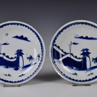 A pair of Chinese blue and white ko-sometsuke dishes, Ming, Wanli/Tianqi