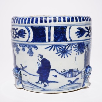 A Chinese cylindrical blue and white censer, Ming, Wanli