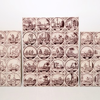 A set of 44 manganese Dutch Delft biblical tiles, prob. Utrecht, 18/19th C.