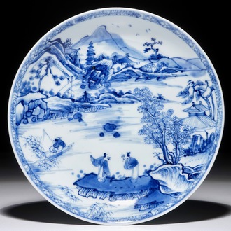 A Chinese blue and white "Master of the Rock" plate, Yongzheng