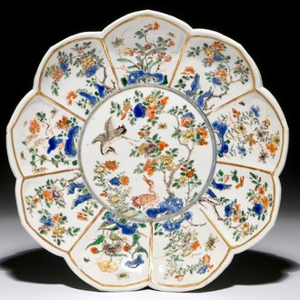 A Chinese famille verte lotus-shaped plate, Kangxi