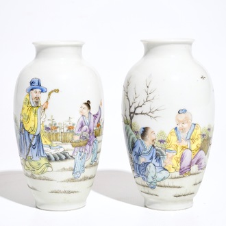 Two Chinese polychrome vases, Qianlong mark, 20th C.