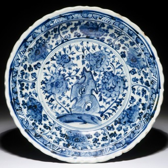 A Chinese blue and white dish with floral design, Hongzhi