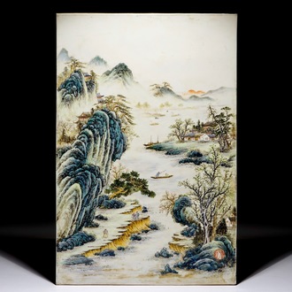 A large Chinese qianjiang cai plaque, 20th C.