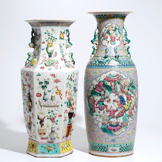 Two Chinese famille rose vases, one with applied design, 19th C.