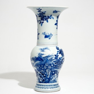 A Chinese blue and white yenyen vase with birds in a landscape, Kangxi