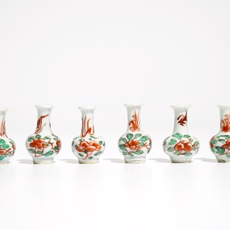 Six Chinese miniature or dolls' house famille verte vases, Kangxi