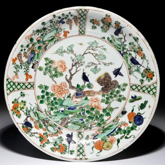 A Chinese famille verte dish with birds among foliage, Kangxi