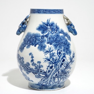 A Chinese blue and white “Three Friends of Winter” hu vase, Qianlong mark, 19/20th C.
