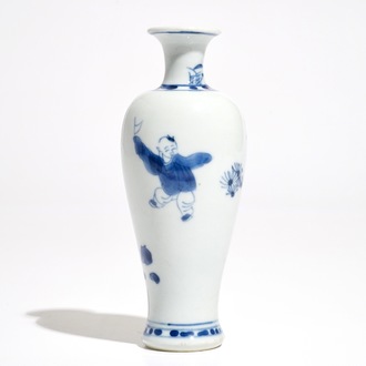 A Chinese blue and white vase with playing boys, Kangxi