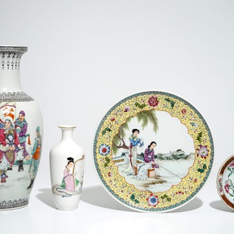 Trois pièces en porcelaine de Chine famille rose, République, et une soucoupe à double parois, Yongzheng